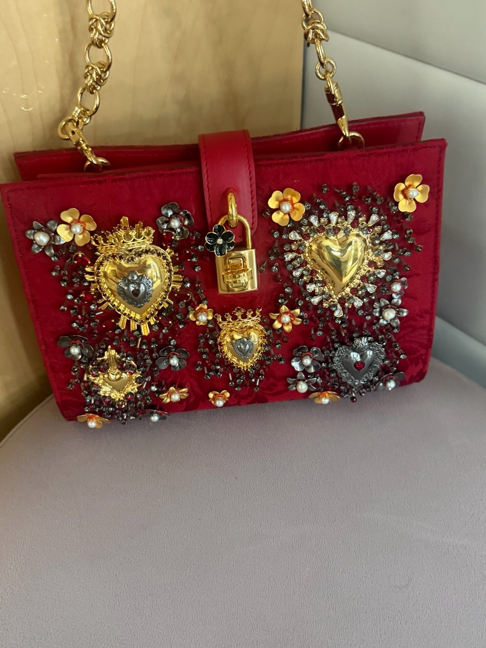 DOLCE & GABBANA RED VELVET SACRED HEART DOLCE BOX BAG